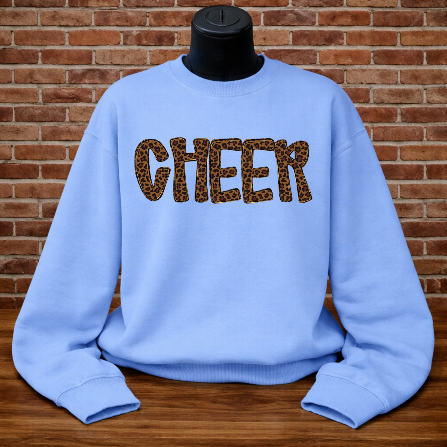 Cheetah Cheer Crewneck - Carolina Blue