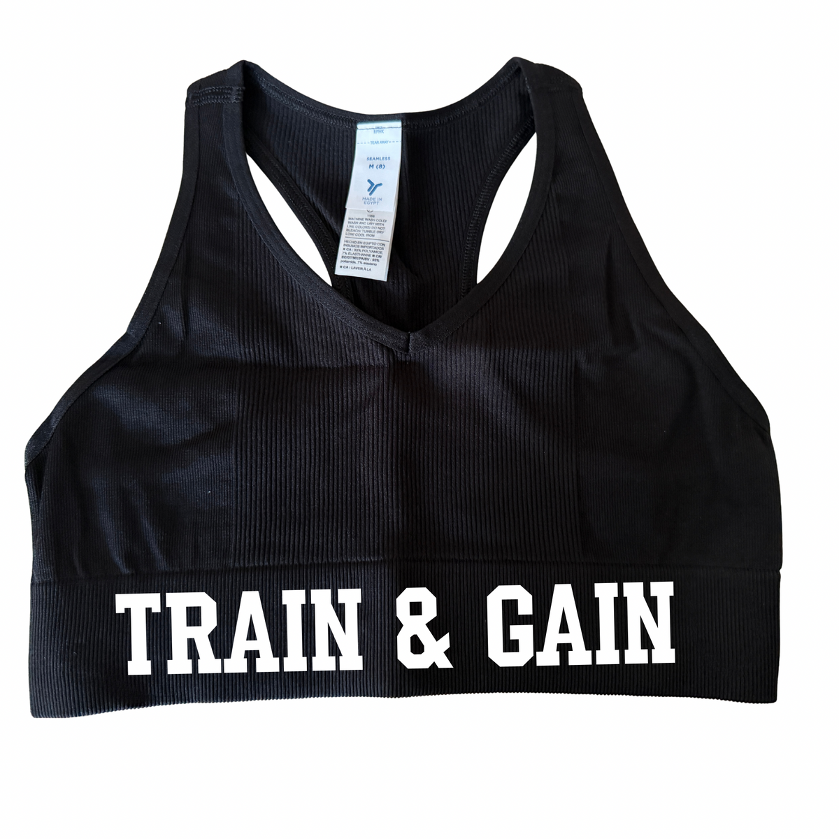 Train & Gain Ribbed Black Sports Bra