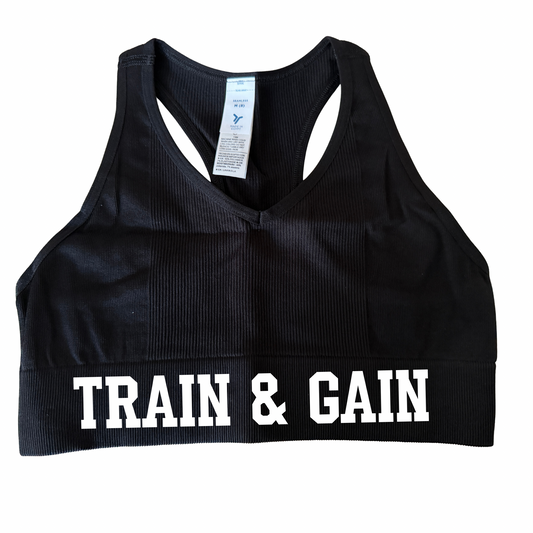 Train & Gain Ribbed Black Sports Bra