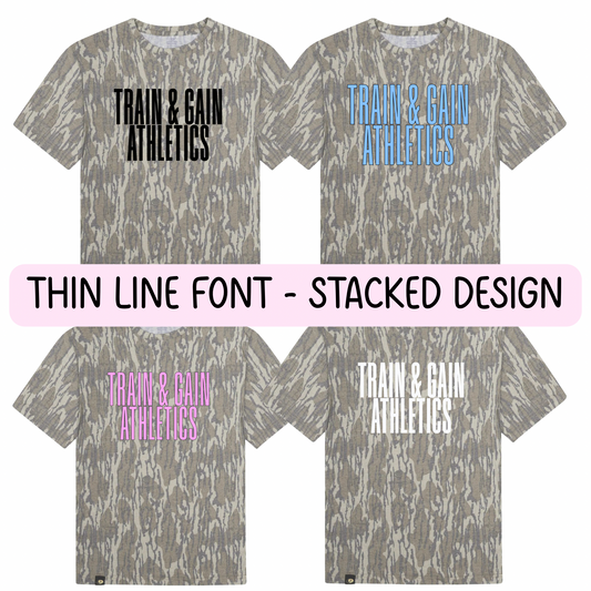 TGA Stacked Camo Mossy Oak Tee - Thin Font
